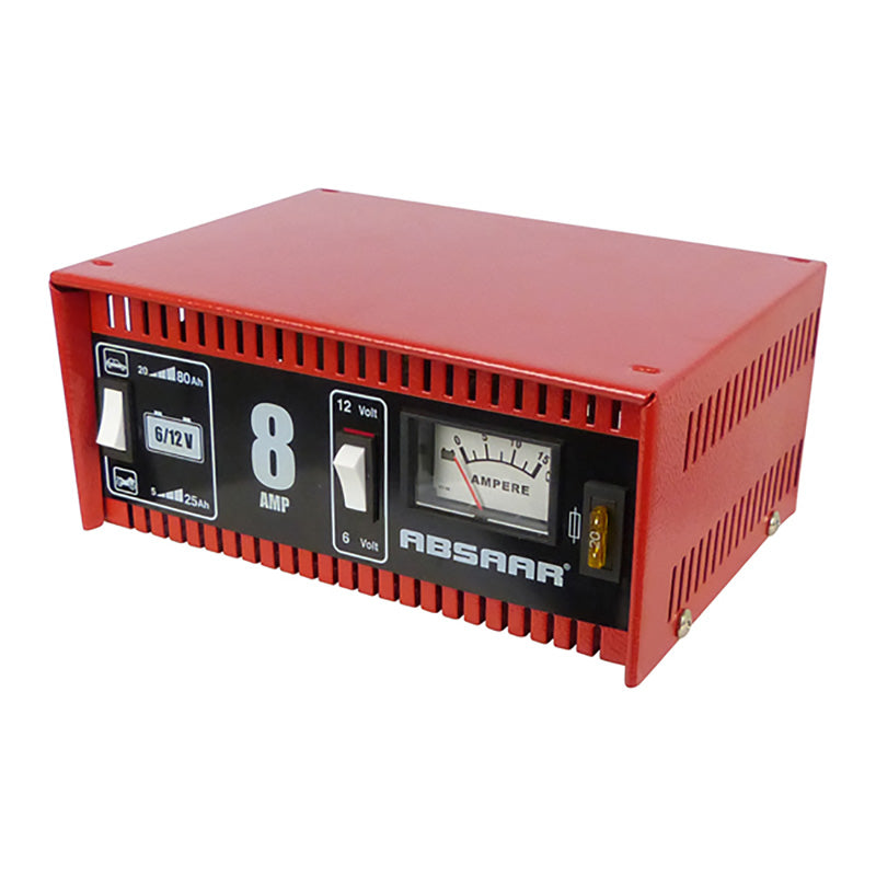 Absaar, halfprofessionele acculader 6/12V 8A - metalen behuizing - auto/motorfiets