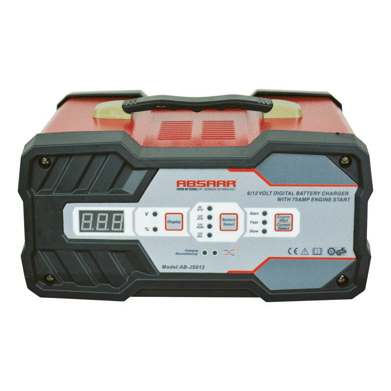 Absaar, acculader & jumpstarter 6V/12V - 75A output - 120Ah capaciteit