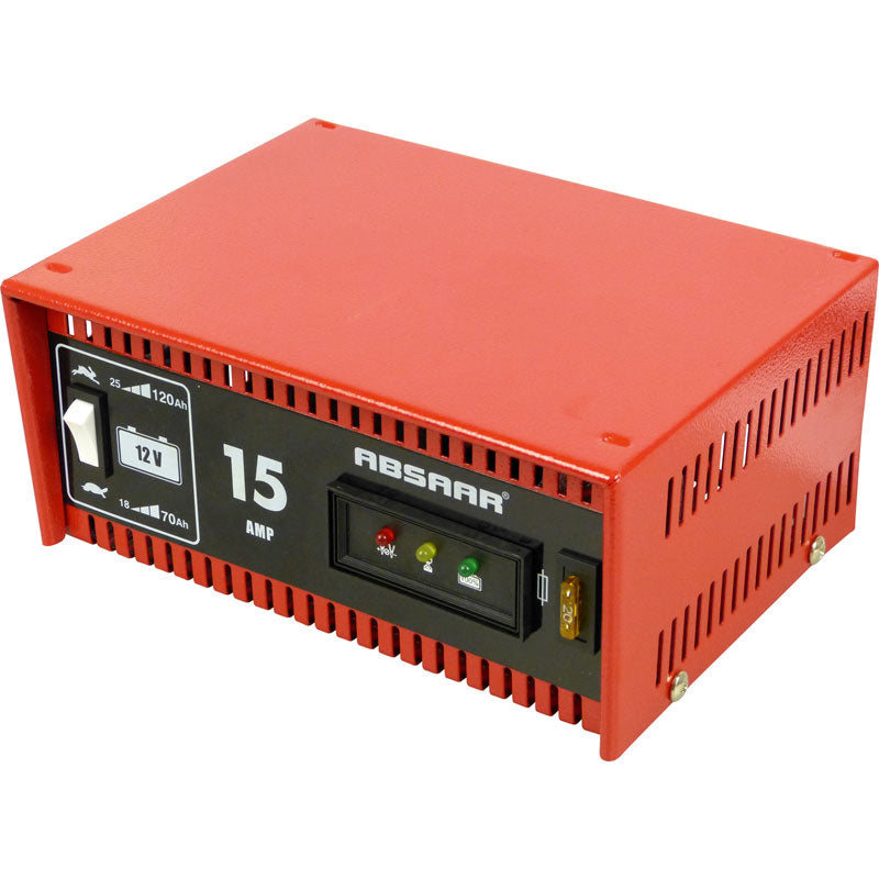 Absaar, halfprofessionele acculader 12V 15A - snel/standaard laden met LED-indicator