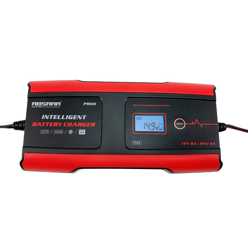 Absaar, Pro 8.0 acculader 6/12V 8A - 11-traps met LCD-display