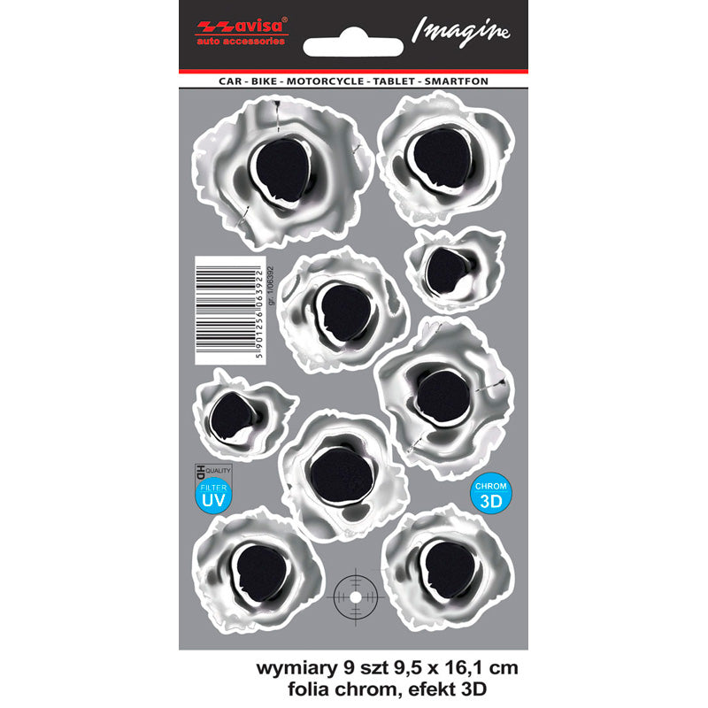 Avisa Autocollant AutoTattoo Shotgun Traces 3D Chrome - 9,5 x 16,1 cm