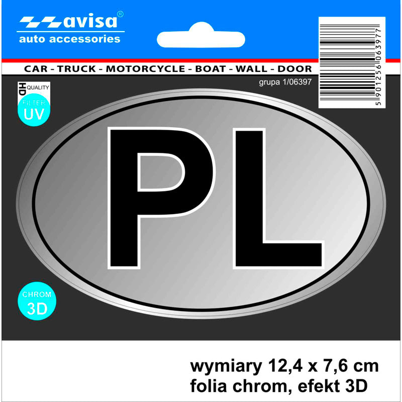 Avisa, 3D Chrome AutoTattoo Sticker with Flag - 12,4 x 7,6 cm - UV Filter