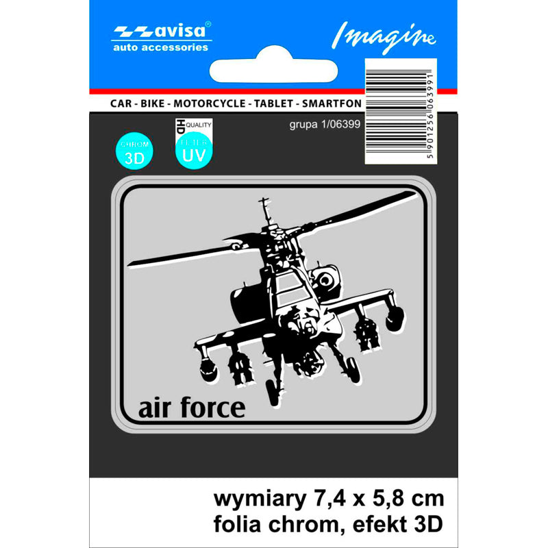 Avisa Autocollant AutoTattoo Helicopter 3D Chrome - 7,4 x 5,8 cm