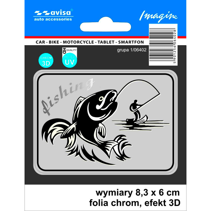 Avisa Autocollant AutoTattoo Fisherman 3D Chrome - 8,3 x 6 cm