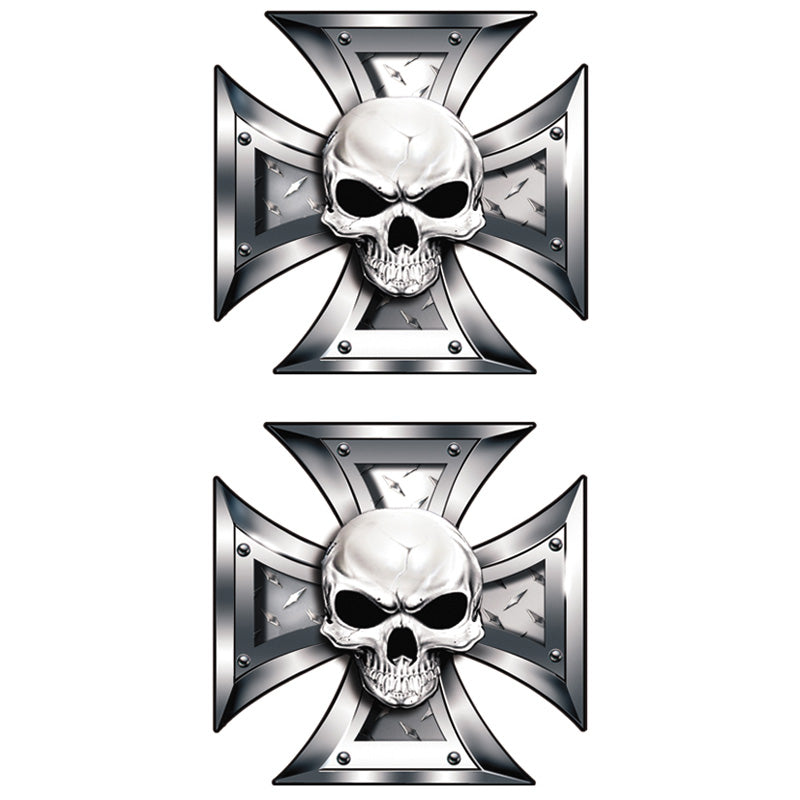 Newspaper, Skull and Black Eyes Stickers with Iron Cross - 2x 8x8cm