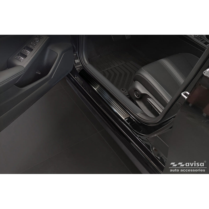 Avisa, Door Sill Protectors, Black, Stainless Steel, Fits Honda Civic XI 2022- 'Lines' - 4 pieces