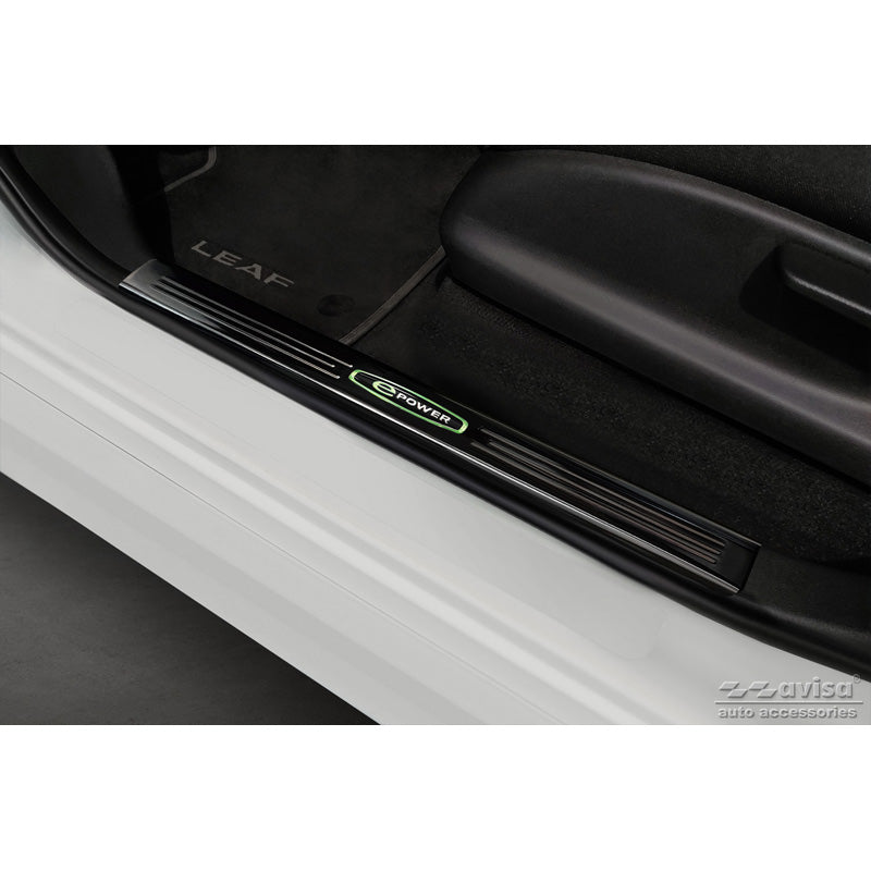 Avisa, Protection de pare-chocs arrière, noir brillant, acier inoxydable, convient à Nissan Leaf II (2E1) 2017-2022 & Facelift 2022- 'E-Power' - 4 pièces