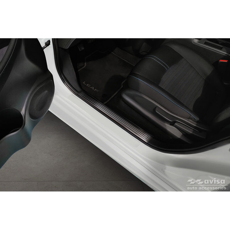 Avisa, Seuils de porte, Noir, Acier inoxydable, convient à Nissan Leaf II 2017- - 'Lines' - 4 pièces