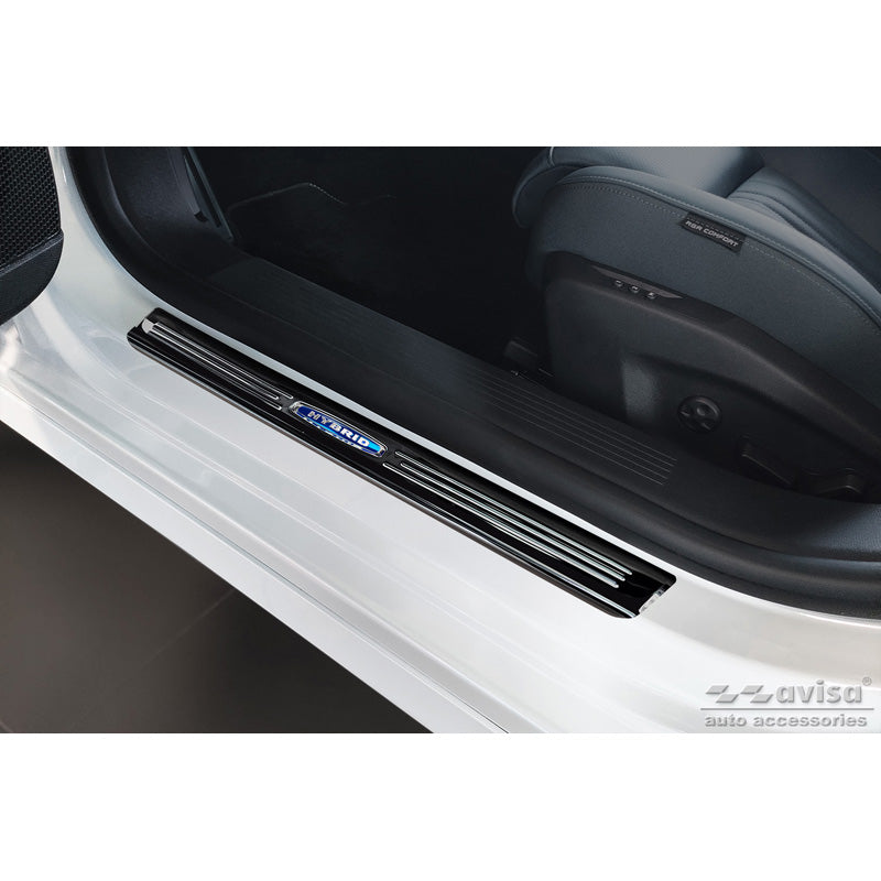 Avisa, Door sill protectors, Black, Stainless steel, fits Peugeot 308 III HB & SW 2021- 'Hybrid' - 4 pieces