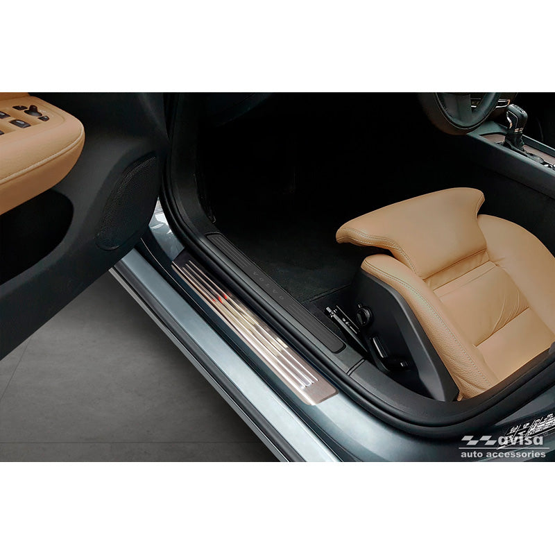 Avisa, Door sill protectors, Stainless steel, fits Volvo S60 III & V60 II 2018- - 'Lines' - 4 pieces