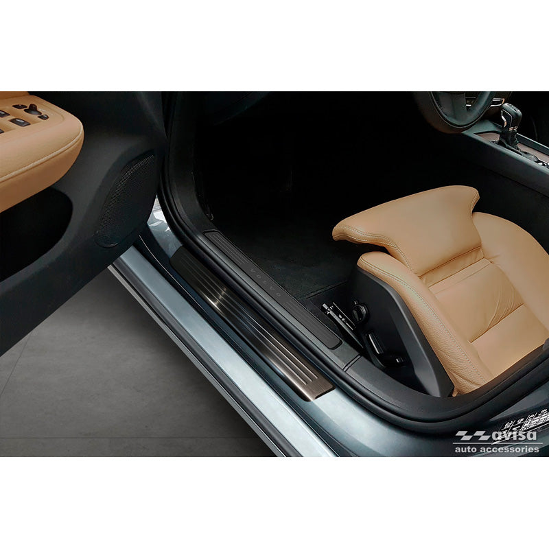 Avisa, Door sill protectors, Black, Stainless steel, fits Volvo S60 III & V60 II 2018- - 'Lines' - 4 pieces