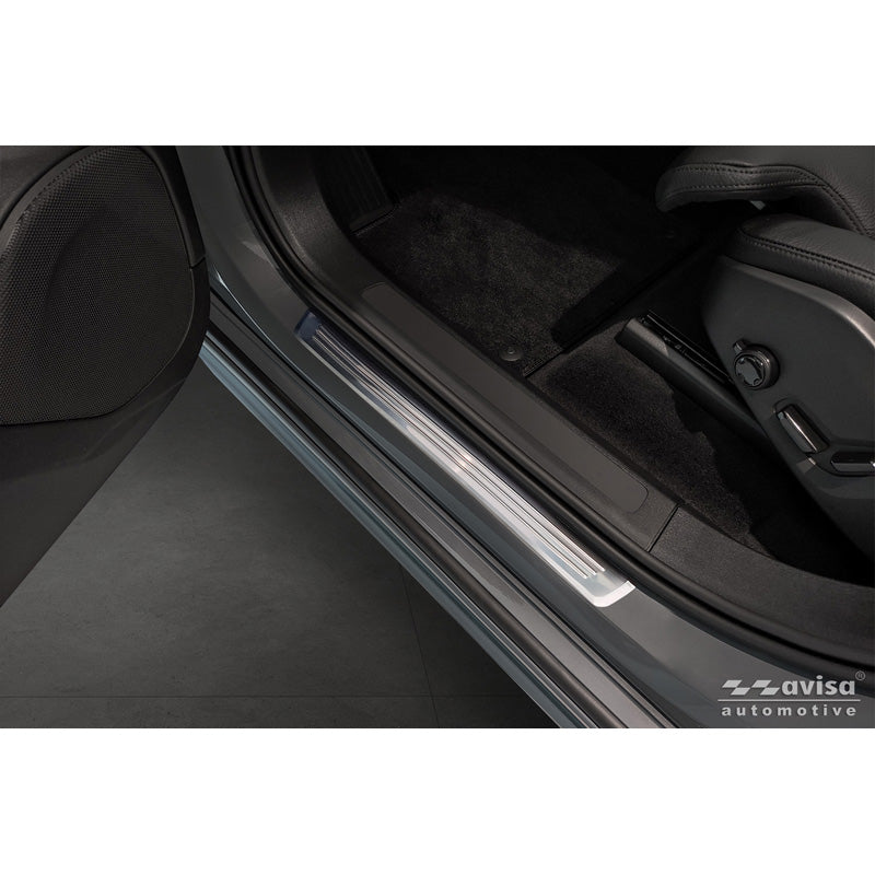 Avisa, seuils de porte, 'Lines', acier inoxydable, 4 pièces, compatible avec Volvo XC90 II (2015-2019) & Facelift (2019-2024) & Facelift (2024-)