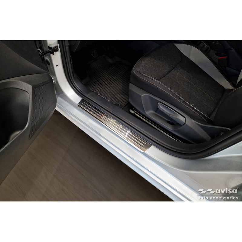 Avisa, Protège-seuils de porte, Acier inoxydable, Compatible avec Skoda Kamiq (NW4) 2019-2024 & FL 2024-, 'Lines' – 4 pièces