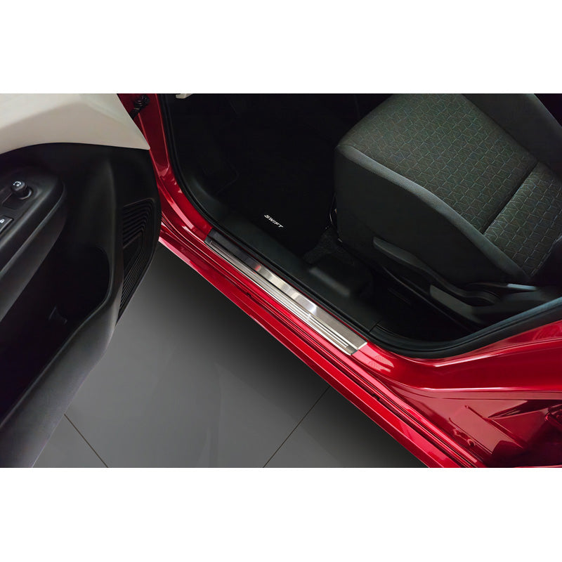 Avisa, Door sill protectors, Stainless steel, Fits Suzuki Swift VI (2024-), 'Lines' – 4 pieces