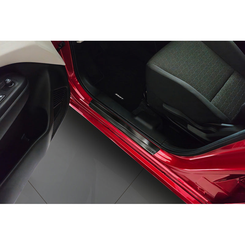 Avisa, Door sill protectors, Black, Stainless steel, Fits Suzuki Swift VI 2024-, 'Lines' – 4 pieces