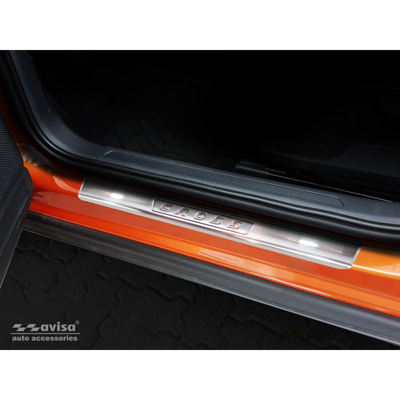 Avisa, Door Sill Protectors, Stainless Steel, Fits Volkswagen T-Cross 2019-2024 & FL 2024- 'Cross' 4-pcs