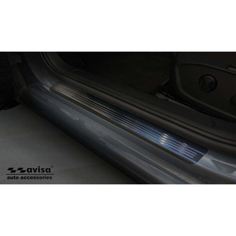Avisa, Door Sill Protectors, Black, Stainless Steel, Fits Volkswagen Golf VIII HB/Variant 2020-2024 & FL 2024- Brushed Steel 'Lines' - 4-piece
