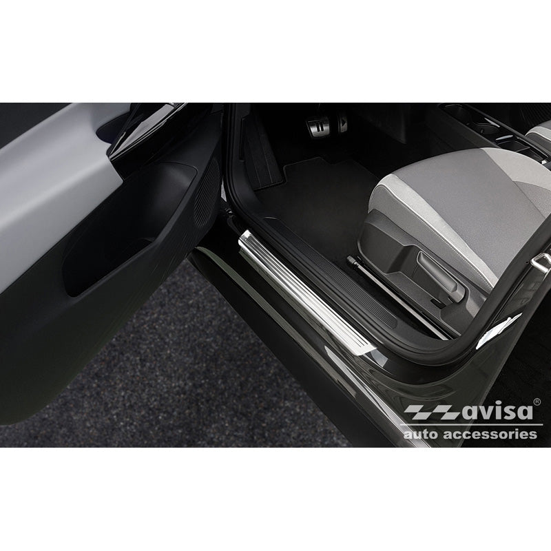 Avisa, Door Sill Protectors, Stainless Steel, Fits Volkswagen ID.3 2020-2023 & FL 2023- - 'Lines' - 4-pcs