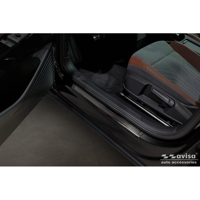 Avisa, Sill Protectors, Black, Stainless Steel, fits Volkswagen ID.4 2020- 'Lines' - 4 pieces