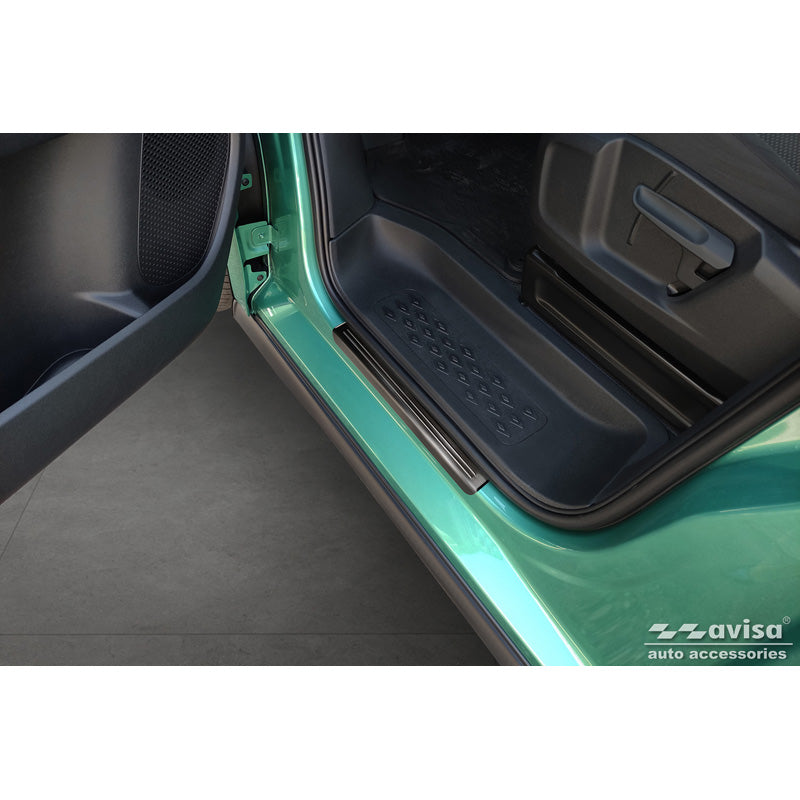 Avisa, Door Sill Protectors, Black, Stainless Steel, Fits Volkswagen ID.Buzz 2022- - 'Lines' - 2-piece