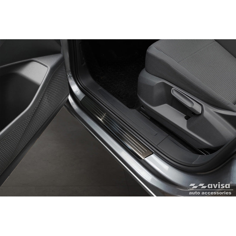 Avisa, Sill Protectors, Black, Stainless Steel, fits Volkswagen Caddy V 2020- 'Lines' - 2 pieces