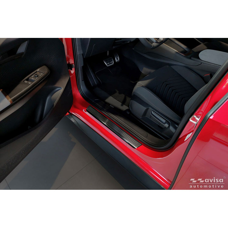 Protections de seuil de porte Avisa Black Inox adaptées à Volkswagen ID.3 2020-2023 & FL 2023- / Cupra Born 2021- / MG 4 2022- / MG HS II 2024- 'Lines' - 4 pièces