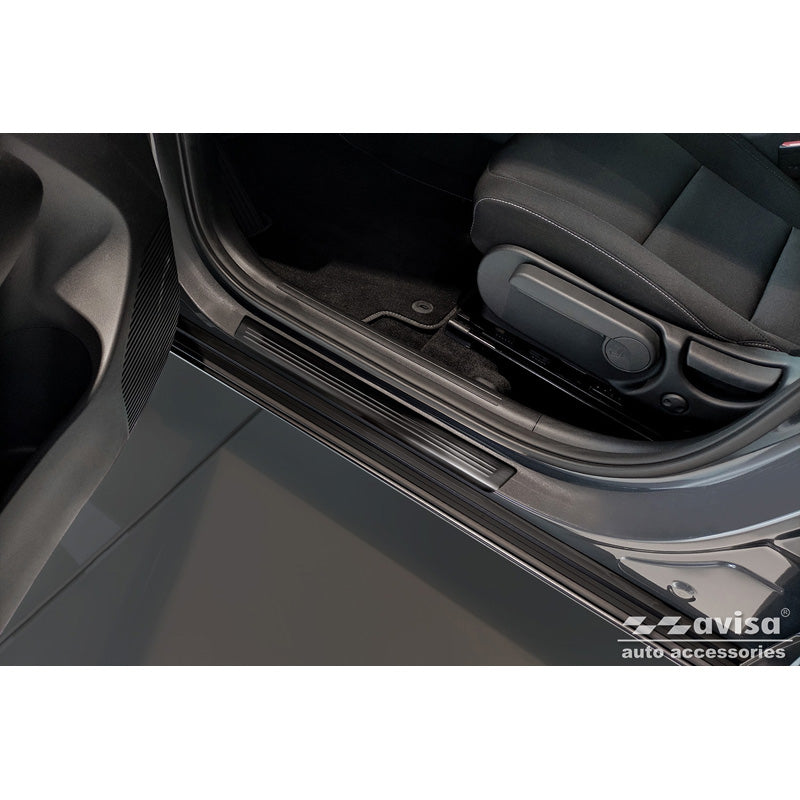 Avisa, protections de seuils de porte, noir, acier inoxydable, convient pour Hyundai Kona II 2023- - 'Lines' - 4 pièces