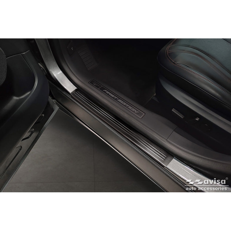 Avisa, Door Sill Protectors, Black, Stainless Steel, Fits Ford Mustang Mach-E 2020- 'Lines' - 4-pieces