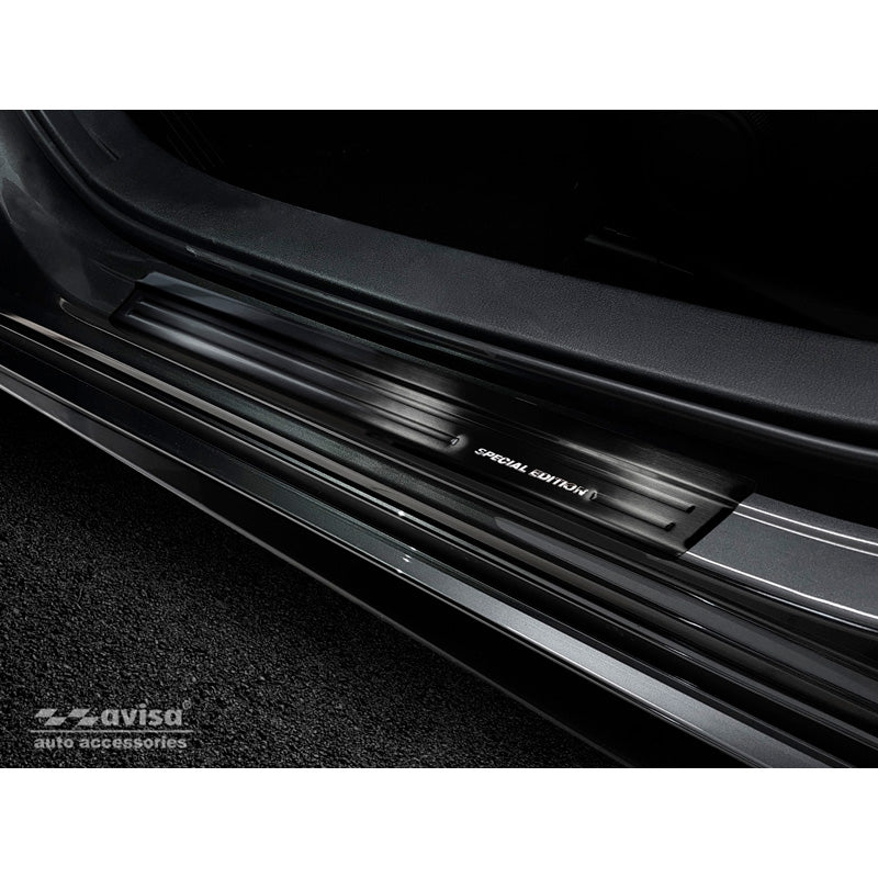 Avisa, Door Sill Protectors, Black, Stainless Steel, Fits Mazda 3 HB 5-door 2019- - Brushed Steel 'Special Edition' 4-pieces