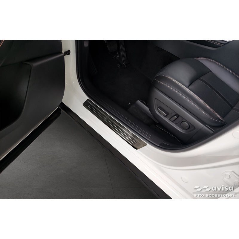 Avisa, Door Sill Protectors, Black, Stainless Steel, Fits Mazda CX-60 (KH) 2022- - 'Lines' - 4-pieces