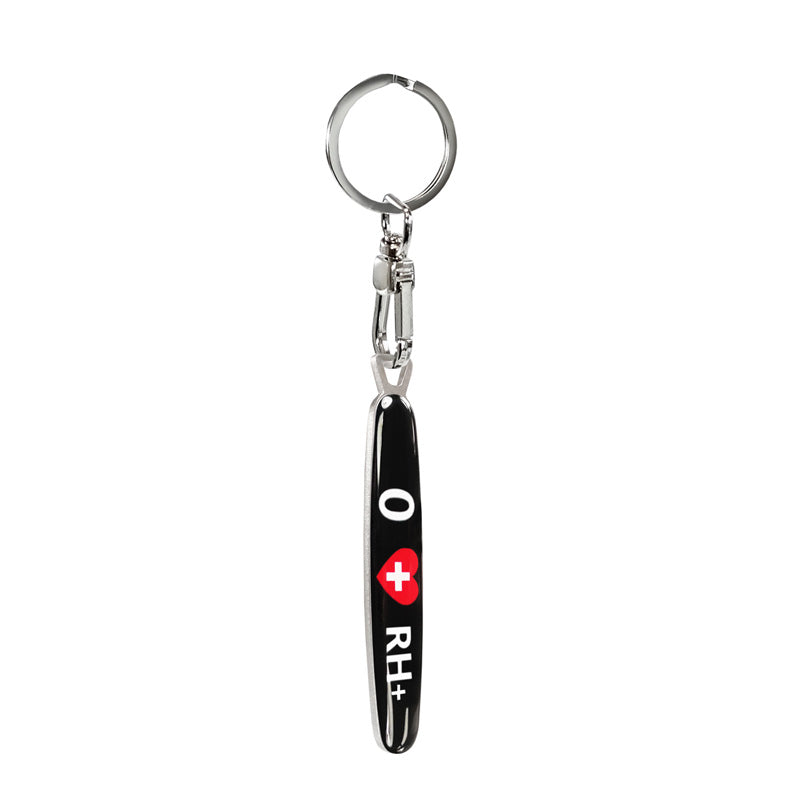 Avisa, porte-clés en acier inoxydable - groupe sanguin 0 RH+ - 1,4 x 8 cm