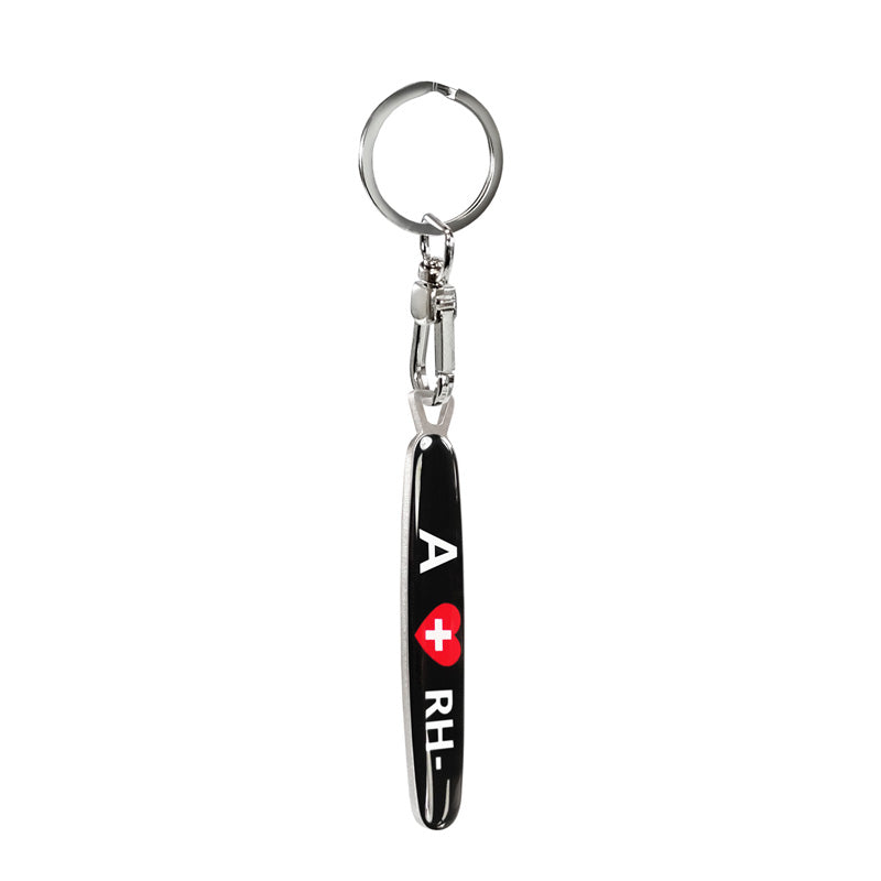 Avisa, porte-clés en acier inoxydable - groupe sanguin A RH- - 1,4 x 8cm