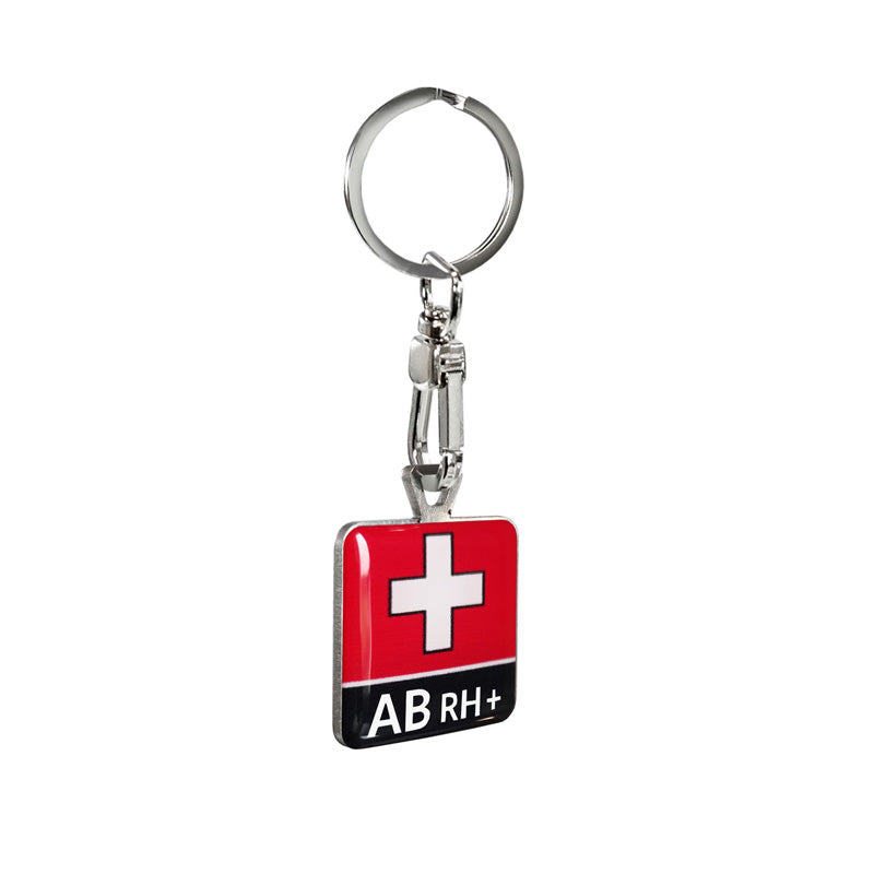 Avisa, porte-clés en acier inoxydable - groupe sanguin AB RH+ - 2,8 x 3,5 cm