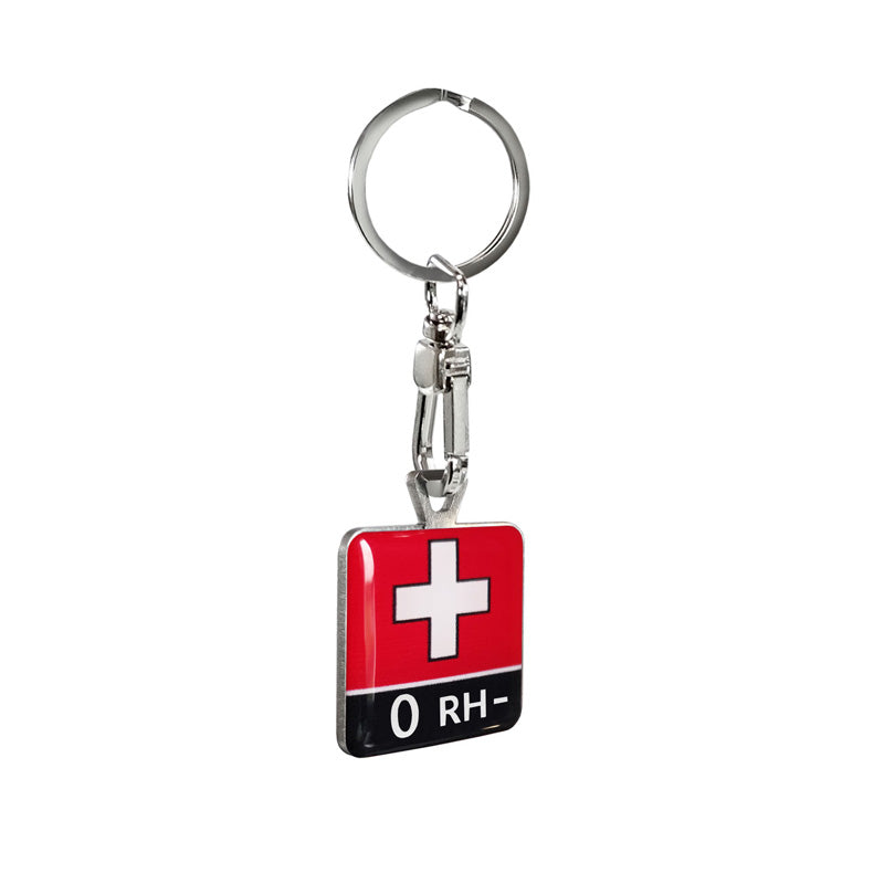 Avisa, porte-clés en acier inoxydable - groupe sanguin 0 RH - 2,8x3,5cm