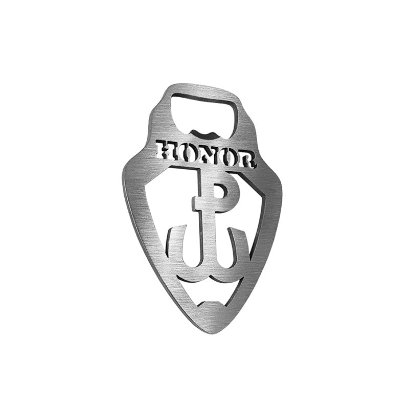 Avisa, flesopener van roestvrij staal - 'strijdend Polen-symbool' - 10x7cm - zilver