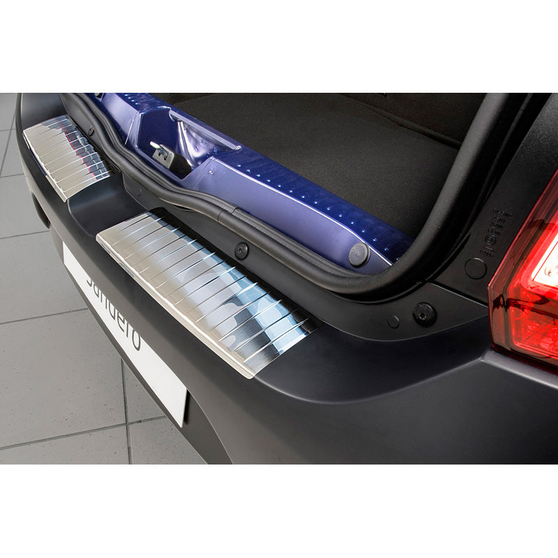 Avisa, Rear bumper protector, stainless steel, fits Dacia Sandero II 2012-2020 'Ribs' (2-piece)