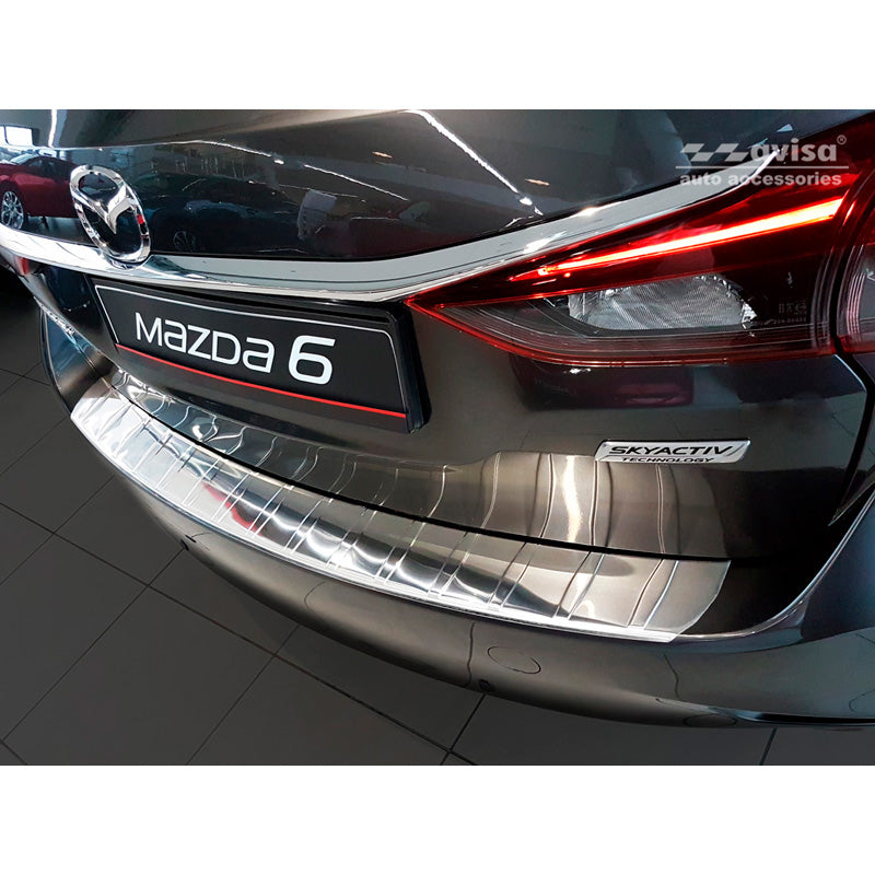 Avisa, Protection de pare-chocs arrière, acier inoxydable, compatible avec Mazda 6 III GJ break 2012- 'Ribs' (Long Version)