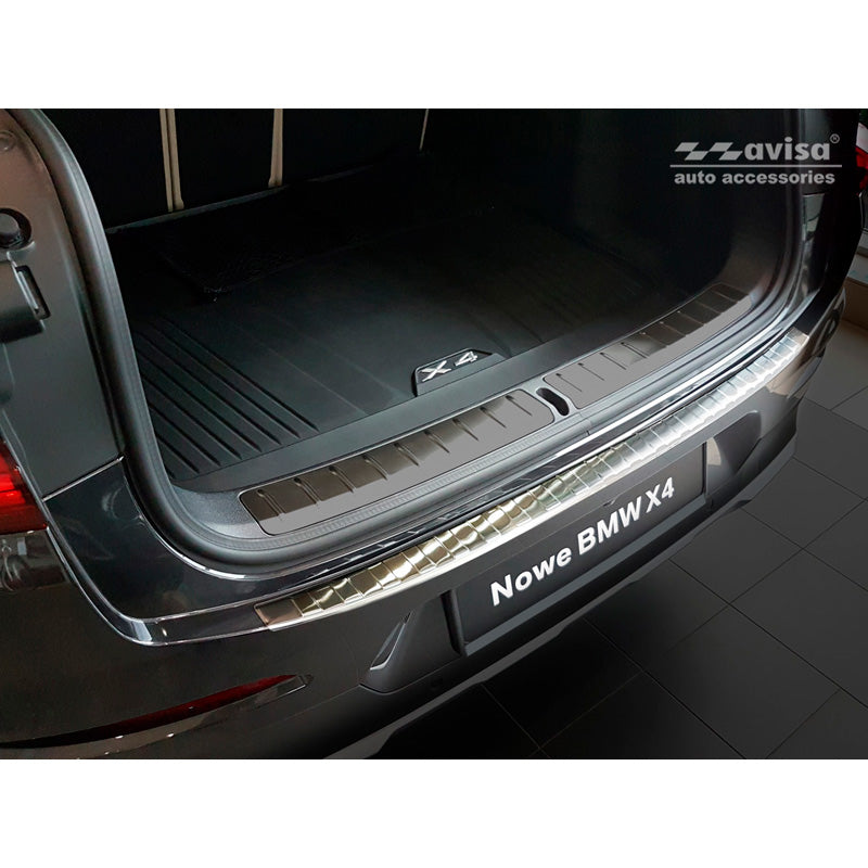 Avisa, Protection de pare-chocs arrière, acier inoxydable, compatible avec BMW X4 (G02) 2018- 'Ribs'