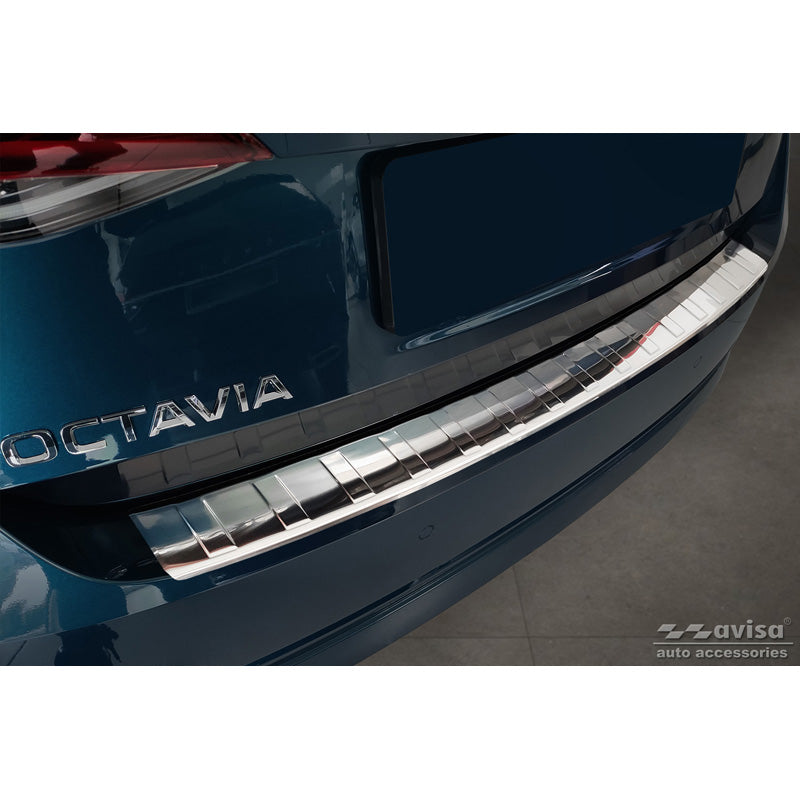 Avisa, Rear bumper protector, Stainless steel, fits Skoda Octavia IV Liftback 2020-2024 & FL 2024- 'Ribs'