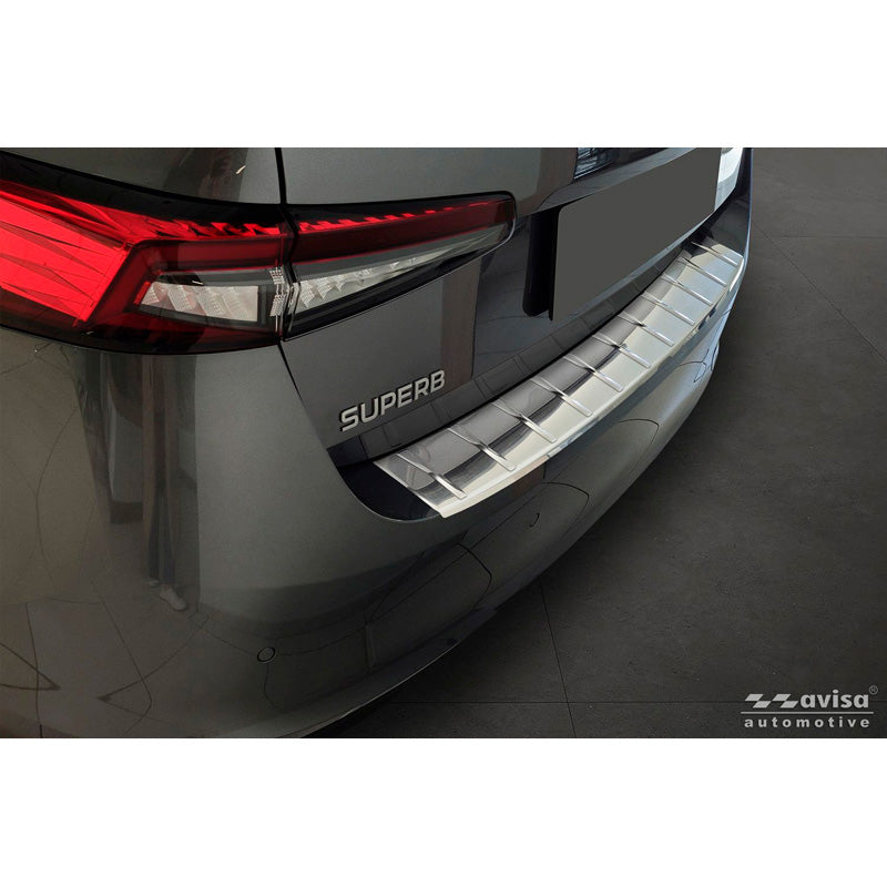 Avisa, achterbumperbeschermer, roestvrij staal, past op Skoda Superb IV Liftback (2024-), zilver