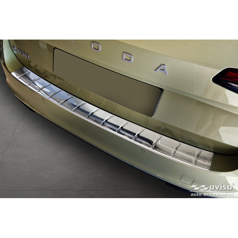 Avisa, Rear Bumper Protector, Stainless Steel, fits Skoda Superb IV Combi 2023- 'Ribs'