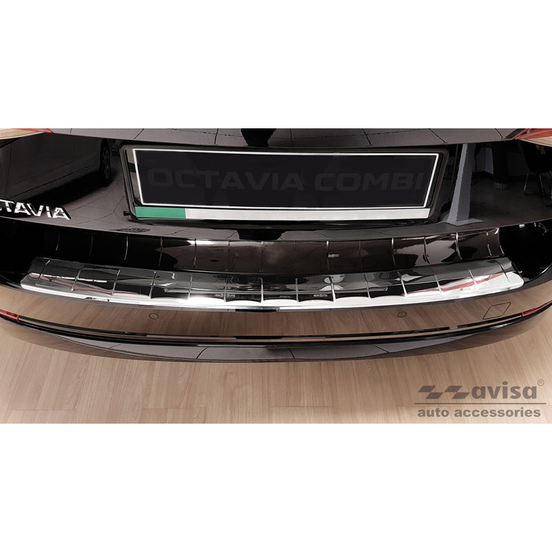 Avisa, Rear bumper protector, polished, stainless steel, fits Skoda Octavia IV Kombi 2020-2024 & FL 2024- (incl. RS, excl. Scout) 'Ribs'