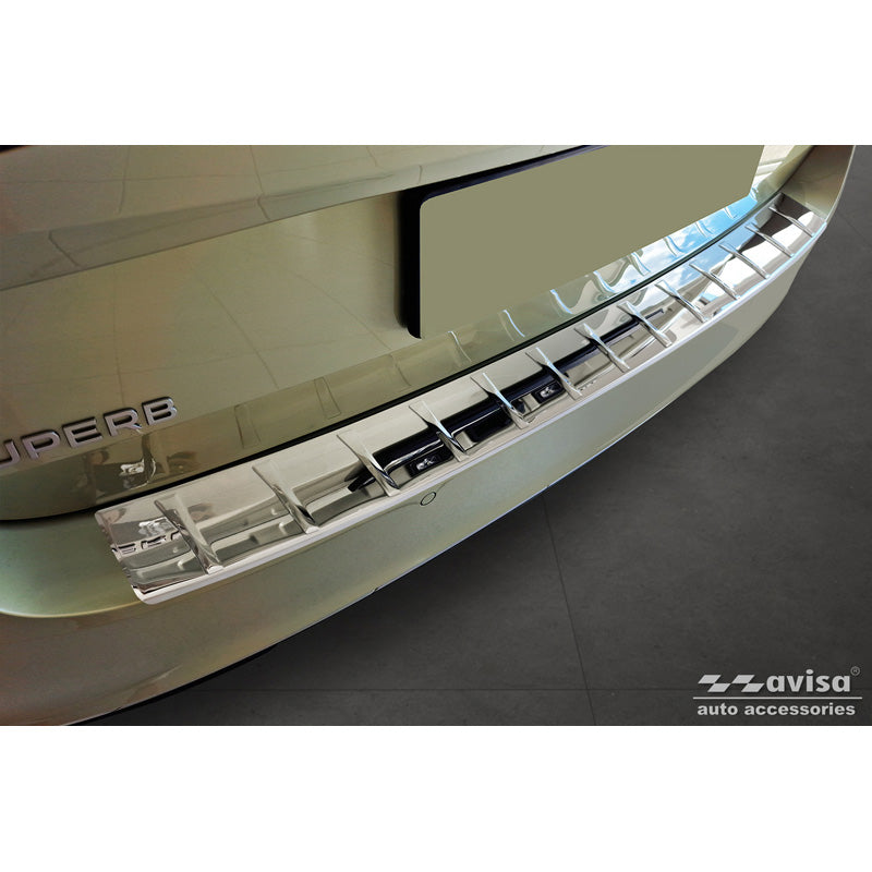 Avisa, Rear bumper protector, polished, stainless steel, fits Skoda Superb IV Combi 2023- 'Ribs'