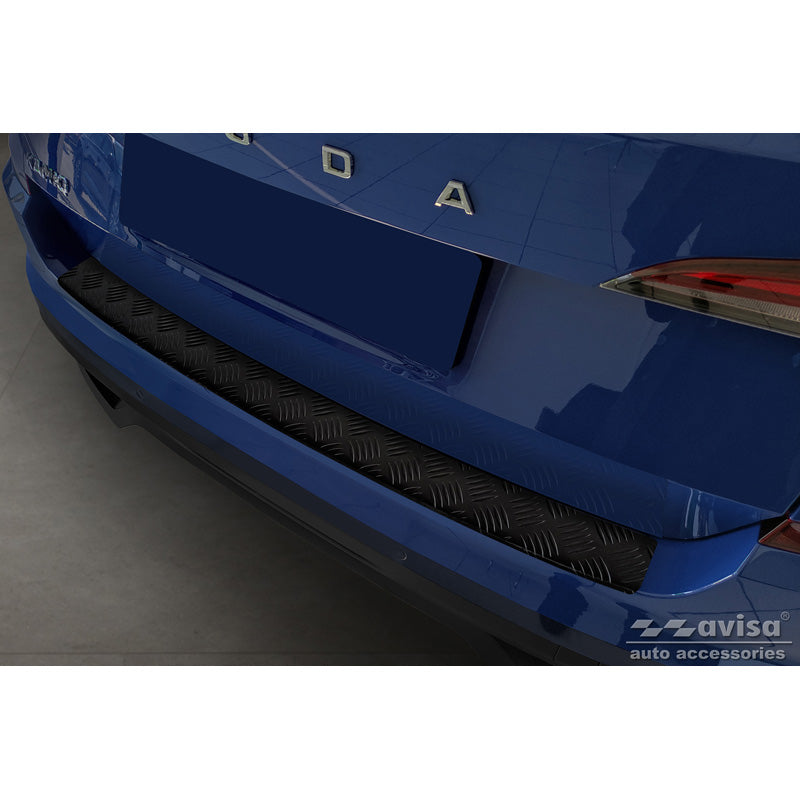 Avisa, Rear bumper protector, matte black, aluminum, fits Skoda Kamiq 2019- 'Riffled Plate'