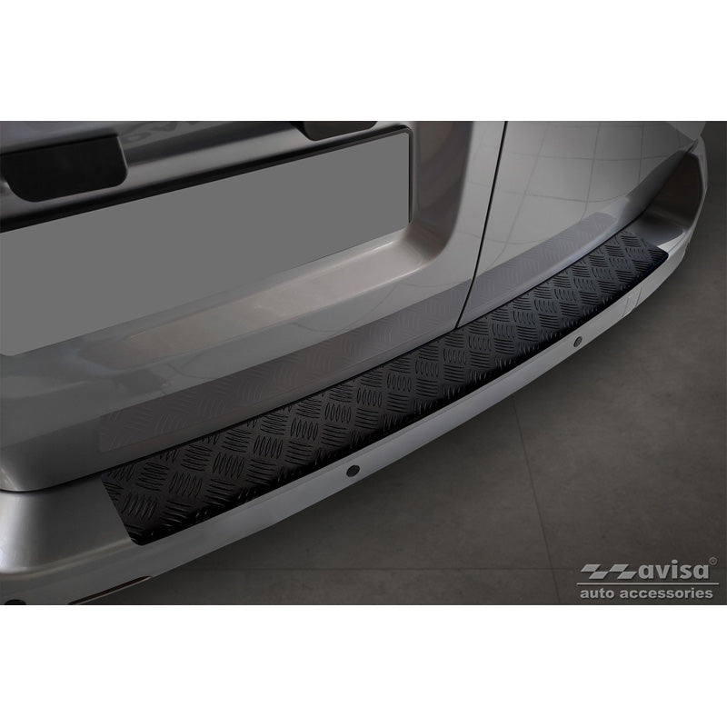 Avisa, Rear bumper protector, matte black, aluminum, fits Citroën Space Tourer & Jumpy 2016- / Peugeot Traveller & Expert 2016- / Toyota Proace Verso 2016- / Opel Vivaro & Zafira Life 2019- (models with painted bumper top) 'Riffled Plate'