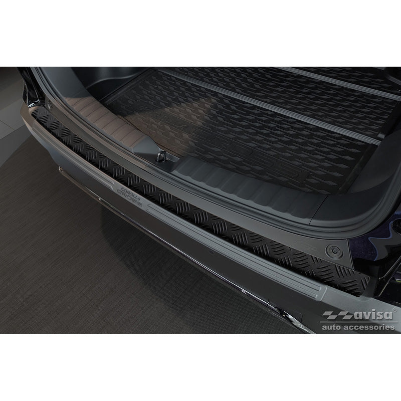 Avisa, Rear bumper protector, matte black, aluminum, fits Toyota Corolla Cross 2022- 'Riffled Plate'