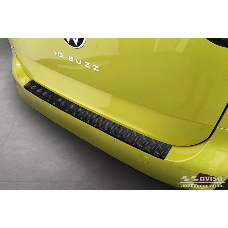 Avisa, Rear bumper protector, matte black, aluminum, fits Volkswagen ID. Buzz + Cargo 2022- 'Riffled Plate'