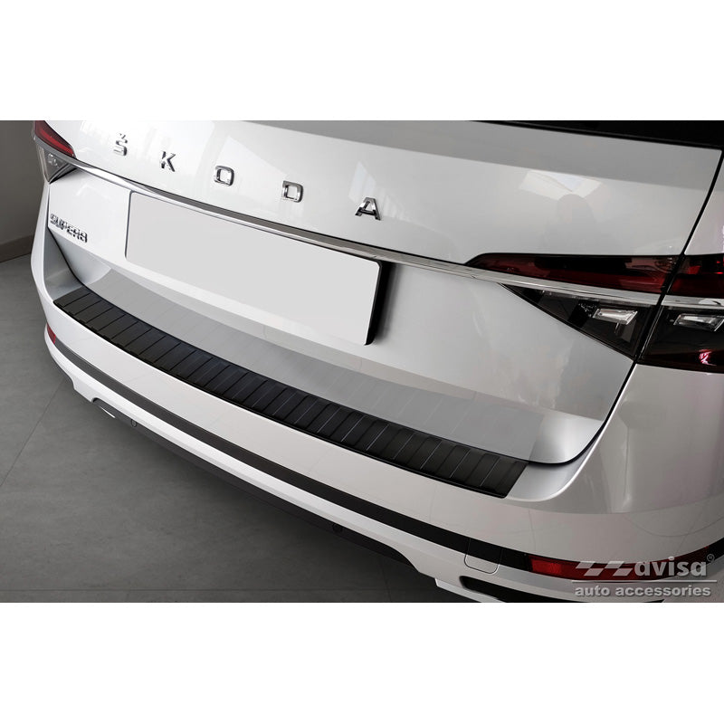 Avisa, Rear Bumper Protector, Matte Black, Stainless Steel, Fits Skoda Superb III Combi 2015-2019 & Facelift 2019-2024 incl. Scout 'Ribs'