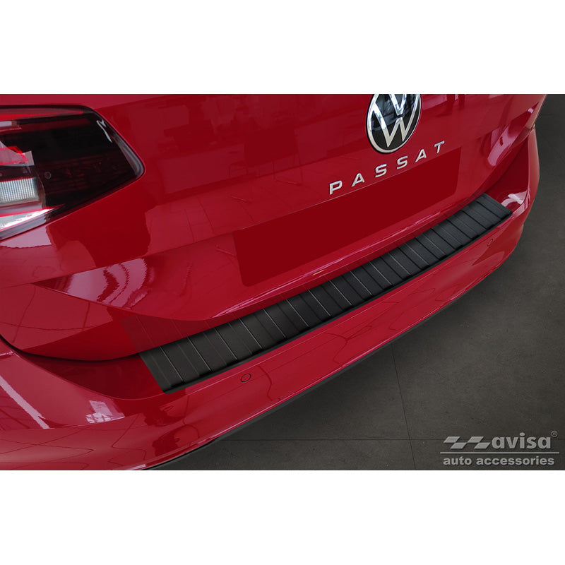 Avisa, Achterbumperbeschermer, mat zwart, roestvrij staal, past op Volkswagen Passat 3G Variant 2014-2023 'Ribs'