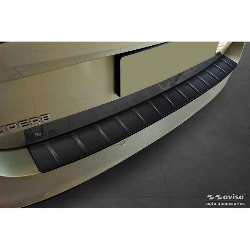 Avisa, Rear bumper protector, Matte Black, Stainless steel, fits Skoda Superb IV Combi 2023- 'Ribs'
